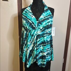 Swimsuits For All Halter Tankini Top Blue Green